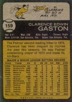 1973 Topps #159 Clarence Gaston Back