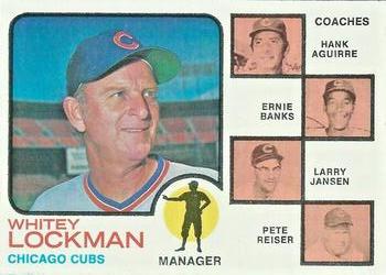 1973 Topps #81 Cubs Field Leaders (Whitey Lockman / Hank Aguirre / Ernie Banks / Larry Jansen / Pete Reiser) Front