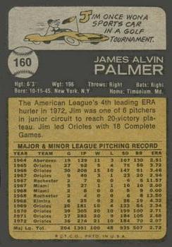 1973 Topps #160 Jim Palmer Back