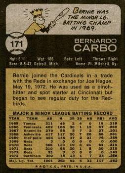 1973 Topps #171 Bernie Carbo Back