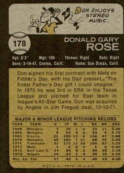 1973 Topps #178 Don Rose Back