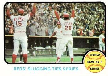 1973 Topps #208 World Series Game No. 6: Reds' Slugging Ties Series Front