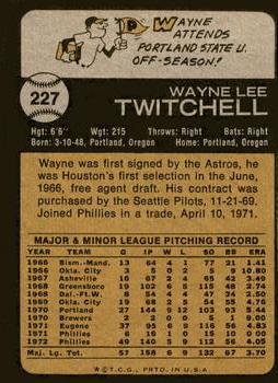 1973 Topps #227 Wayne Twitchell Back