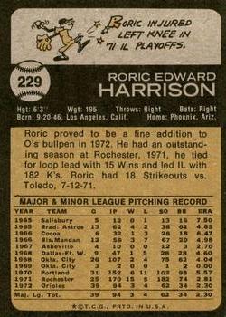 1973 Topps #229 Roric Harrison Back