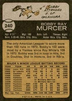 1973 Topps #240 Bobby Murcer Back