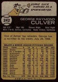 1973 Topps #242 George Culver Back