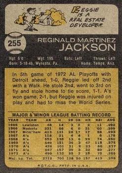 1973 Topps #255 Reggie Jackson Back