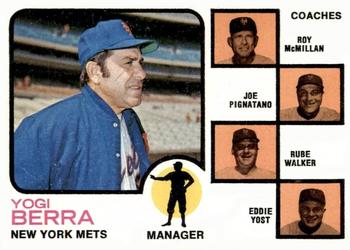1973 Topps #257 Mets Field Leaders (Yogi Berra / Roy McMillan / Joe Pignatano / Rube Walker / Eddie Yost) Front