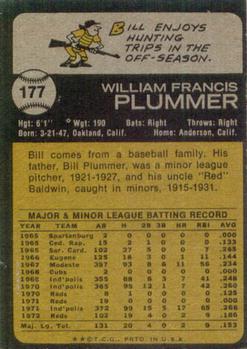 1973 Topps #177 Bill Plummer Back