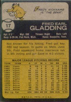 1973 Topps #17 Fred Gladding Back