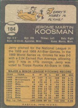 1973 Topps #184 Jerry Koosman Back
