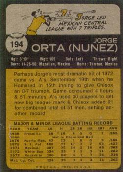 1973 Topps #194 Jorge Orta Back