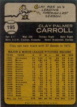 1973 Topps #195 Clay Carroll Back