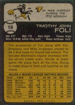 1973 Topps #19 Tim Foli Back