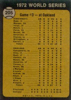1973 Topps #205 World Series Game No. 3 - Reds Win Squeaker Back