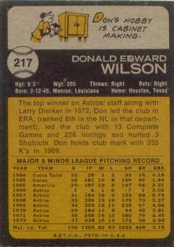 1973 Topps #217 Don Wilson Back