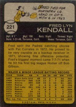 1973 Topps #221 Fred Kendall Back