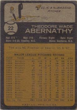 1973 Topps #22 Ted Abernathy Back