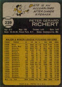1973 Topps #239 Pete Richert Back