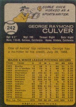 1973 Topps #242 George Culver Back