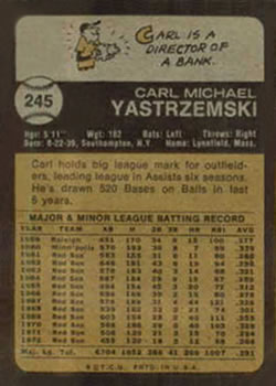 1973 Topps #245 Carl Yastrzemski Back