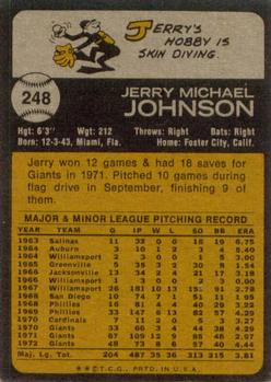 1973 Topps #248 Jerry Johnson Back