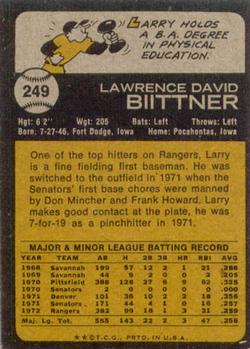 1973 Topps #249 Larry Biittner Back