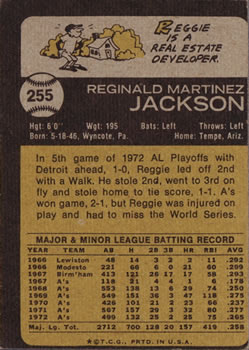 1973 Topps #255 Reggie Jackson Back