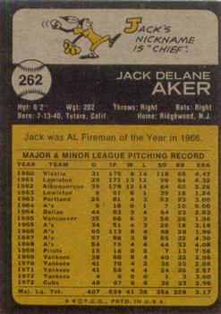 1973 Topps #262 Jack Aker Back