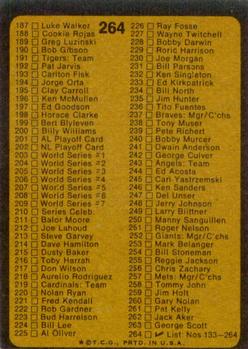 1973 Topps #264 Checklist: 133-264 Back