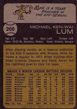 1973 Topps #266 Mike Lum Back