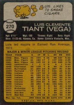 1973 Topps #270 Luis Tiant Back