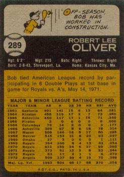 1973 Topps #289 Bob Oliver Back