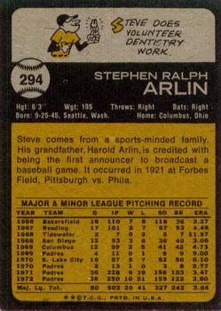 1973 Topps #294 Steve Arlin Back