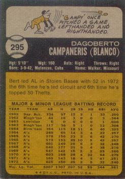 1973 Topps #295 Bert Campaneris Back