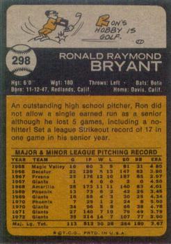 1973 Topps #298 Ron Bryant Back
