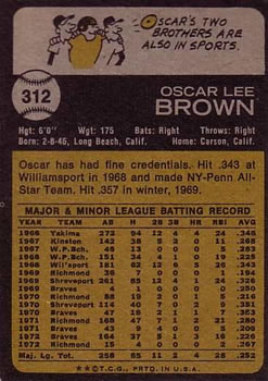 1973 Topps #312 Oscar Brown Back