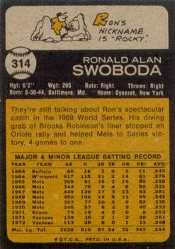 1973 Topps #314 Ron Swoboda Back