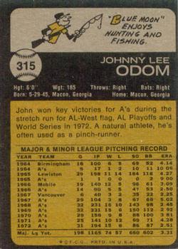 1973 Topps #315 John Odom Back
