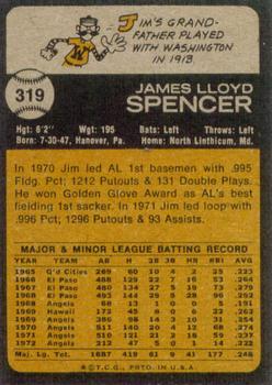 1973 Topps #319 Jim Spencer Back