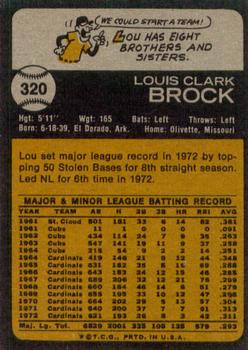 1973 Topps #320 Lou Brock Back
