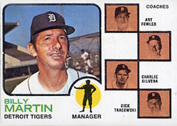 1973 Topps #323 Tigers Field Leaders (Billy Martin / Art Fowler / Joe Schultz / Charlie Silvera / Dick Tracewski) Front