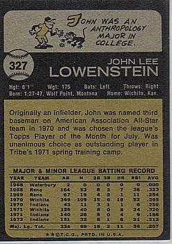 1973 Topps #327 John Lowenstein Back