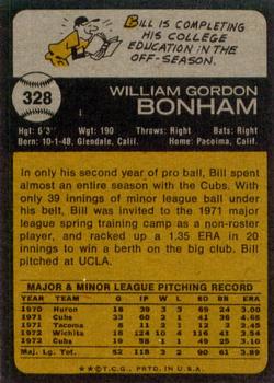 1973 Topps #328 Bill Bonham Back