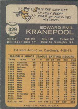 1973 Topps #329 Ed Kranepool Back