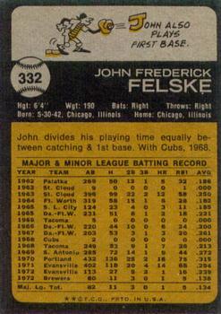 1973 Topps #332 John Felske Back