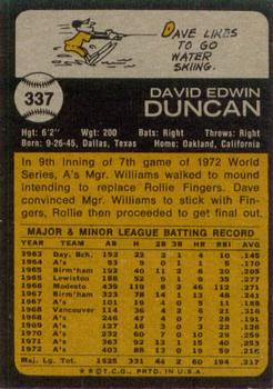 1973 Topps #337 Dave Duncan Back