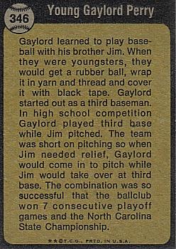 1973 Topps #346 Gaylord Perry Back