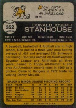 1973 Topps #352 Don Stanhouse Back