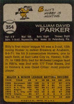 1973 Topps #354 Billy Parker Back
